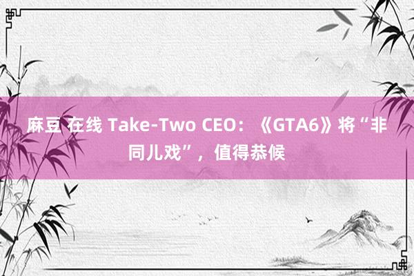 麻豆 在线 Take-Two CEO：《GTA6》将“非同儿戏”，值得恭候